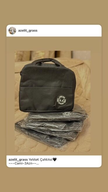 style line qadın çantaları: Qara rəngdə, daşıma üçün tutacaqlı yemək çantası. Üzərində "Lunch Bag"