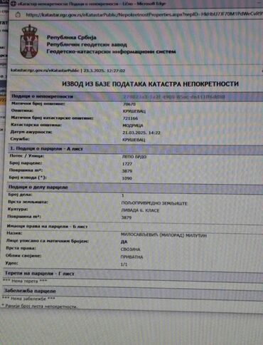 Prodaja zemljišta: 38 ares, Vlasnik — 6