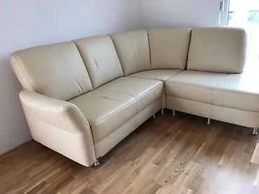 Ugaone garniture: Ugaona garnitura od prave kože – bež/ekru boja - Moderan L-oblik sa — 1