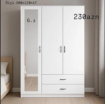 ucuz əşyalar: Ağ rəngli 3 qapılı paltar şkafı - Ölçü: 200×120×47 sm (şəkildə — 1