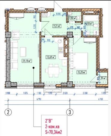 Продажа квартир: 2 комнаты, 70 м², Элитка, 3 этаж, ПСО (под самоотделку)