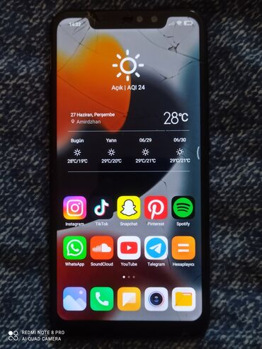 qırıq telefon: Xiaomi Redmi Note 6 Pro, 32 ГБ, цвет - Черный, 
 Битый, Сенсорный, Отпечаток пальца