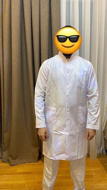 Tibbi geyim: Tibbi forma dəsti - Ağ həkim xalatı: dizə qədər uzunluq, arxada — 10