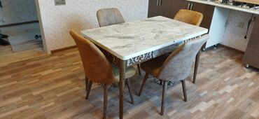 пластиковый стол: Для кухни, Новый, Раскладной, Прямоугольный стол, 4 стула, Турция