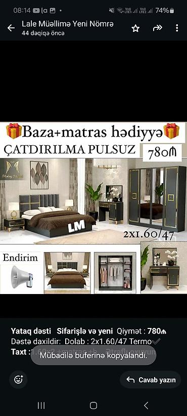 termo mebel: *Yataq dəsti* *Sifarişlə və yeni* Qiymət : *780₼* Dəstə daxildir — 2