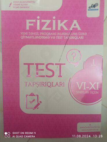 9 cu sinif fizika metodik vəsait: Fizikadan test tapşırıqları. Vl-Xl siniflər üçün. il: 2020. içi tam