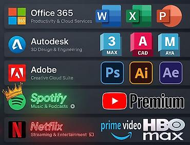 x96 max: Office 365 Autodesk Adobe creative cloud Spotify premium Netflix — 1