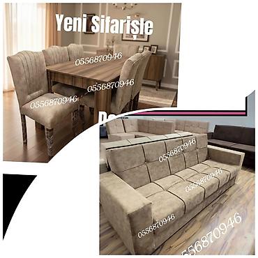 Masa və oturacaq dəstləri: Qonaq otağı üçün, Yeni, Açılmayan, Dördbucaq masa, 6 stul — 6