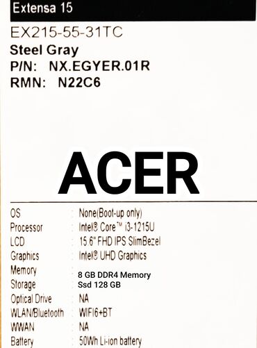 Acer: Yeni Acer Aspire, 15.6 ", Intel Core i3, < 128 GB, Ödənişli çatdırılma, Pulsuz çatdırılma