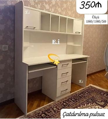 Ağ rəngli funksional iş/oxu masası və üst dolab dəsti. Ölçü