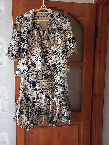 Qadın geyim dəsti – 3 parça - Naxış: leopard/heyvani print, bej-qara