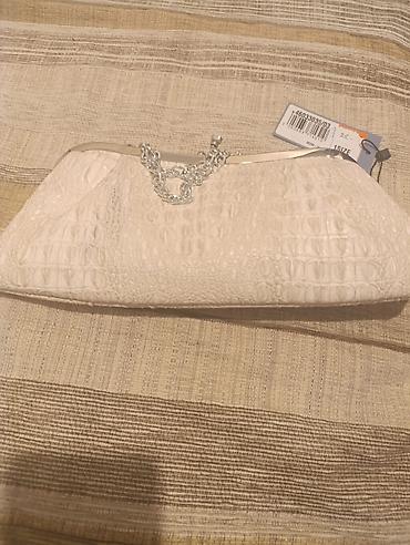 Çantalar: Ağ rəngli, kroko fakturalı qadın clutch çantası - Material: süni — 2