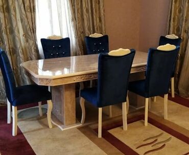saloğlu mebel stol stul: Для гостиной, Новый, Нераскладной, Прямоугольный стол, 6 стульев, Азербайджан