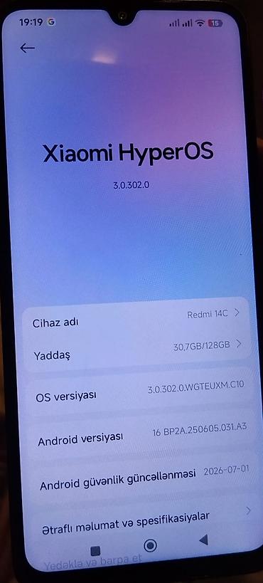 teze telefonlar: Redmi 14C, 128 GB, rəng - Göy, İki sim kartlı, Face ID, Barmaq izi — 7