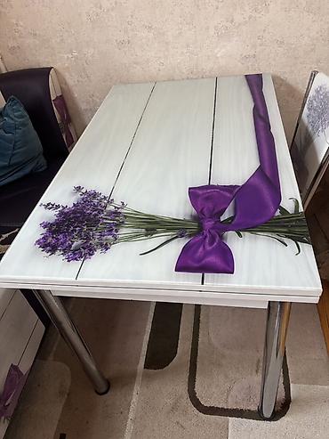 lavanda: Mətbəx masası və 4 stul dəsti - Dizayn: Şüşə üstlükdə lavanda dəstəsi — 3
