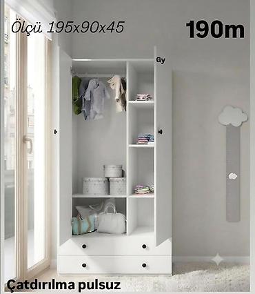 madeyra paltar dolabi: Ağ rəngli 2 qapılı geyim dolabı - Ölçü: 195×90×45 sm (şəkildə — 1