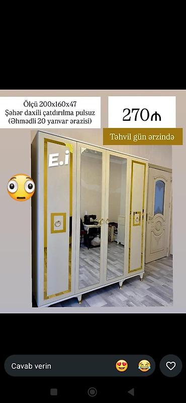 Məhsul: 4 qapılı paltar dolabı - Ölçü: 200 x 160 x 47 sm - Dizayn: Ağ