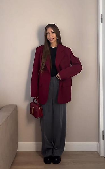 tory burch: Бордовый женский жакет ZARA (линейка Woman) в стиле оверсайз Размер — 1
