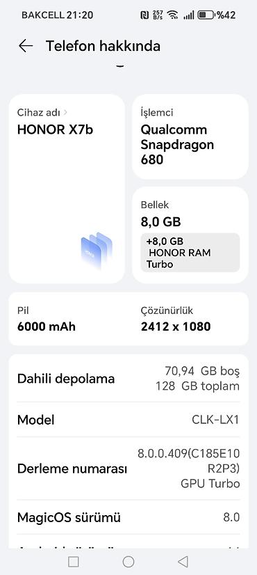 x7b: Honor X7b, 128 GB, rəng - Qara, Sensor, İki sim kartlı, Barmaq izi — 6