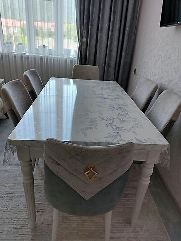 Qonaq otağı üçün, İşlənmiş, Açılan, Dördbucaq masa, 6 stul