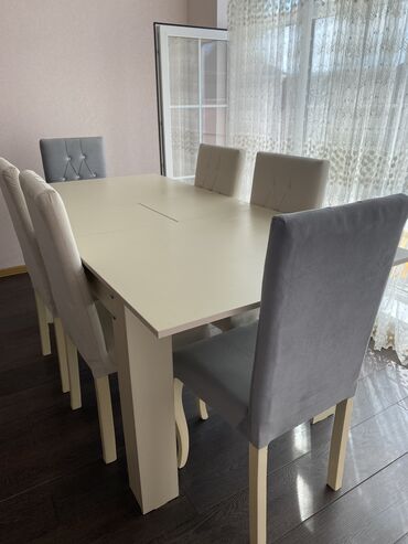 açilan stol: Qonaq otağı üçün, İşlənmiş, Açılan, Dördbucaq masa, 6 stul, Azərbaycan