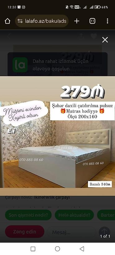 Мебель: İki nəfərlik çarpayı - Ölçü: 200x160 sm - Başlıq: düyməli yumşaq — 1