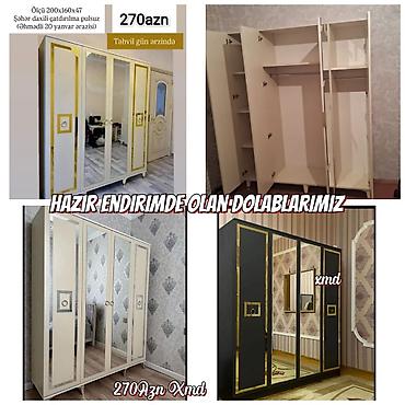 Paltar dolabları, qarderoblar: 4 qapılı paltar şkafı - Rəng: krem/bej tonları, qızılı dekor xətləri — 5