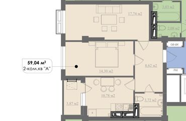 2комнатную квартиру: 2 комнаты, 60 м², Индивидуалка, 9 этаж, ПСО (под самоотделку)