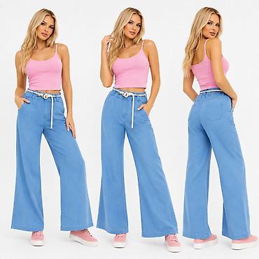 helanke 8: Ženske pantalone širokih nogavica – svetloplavi denim look - Kroj — 2