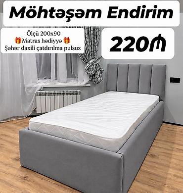 Tək nəfərlik yumşaq başlıqlı çarpayı - Ölçü: 200x90 sm - Rəng: boz - at lalafo.az Tək nəfərlik yumşaq başlıqlı çarpayı - Ölçü: 200x90 sm - Rəng: boz -