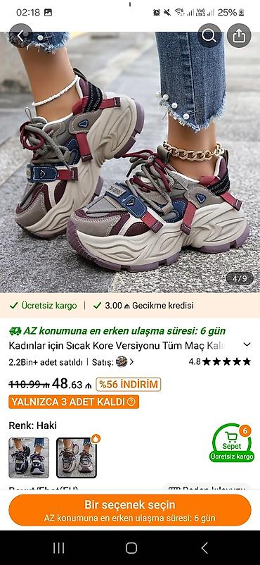 Qadın ayaqqabıları: Qadınlar üçün “Kore versiyası” idman ayaqqabısı - Rəng: Haki (boz — 2
