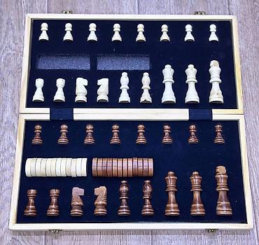 chess: Деревянный набор «Wooden Chess Checkers Set» с магнитной доской. - — 2