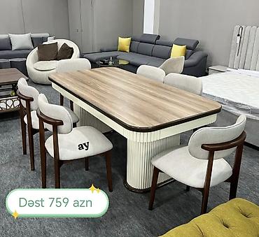 taxta pollar: Yemək otağı dəsti - Dəst: 1 masa + 6 stul - Qiymət: Dəst 759 AZN — 1