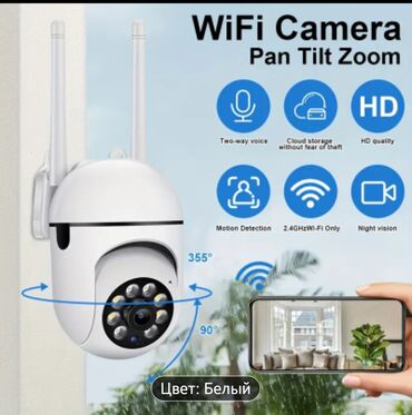 карманный роутер: Белая Wi-Fi камера 1080p с функцией панорамирования, наклона и зума