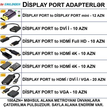 Soyutma sistemləri: Display port adapterlər 🚚metrolara və ünvana çatdırılma var