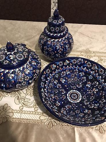saxsı qablar satışı: 3 hissədən ibarət dekorativ keramik qab dəsti. Dəstə 1 ədəd iri kasa — 2