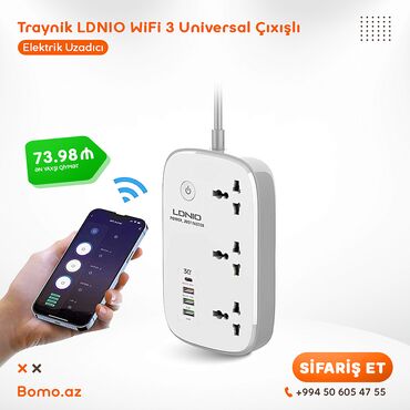 електроника: 📦 Traynik LDNIO WiFi 3 Universal Çıxışlı BM-17 🔸 Rəngi: Ağ 🔸 Brend