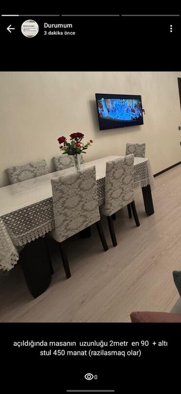 старые стулья: Qonaq otağı üçün, İşlənmiş, Açılan, Dördbucaq masa, 6 stul