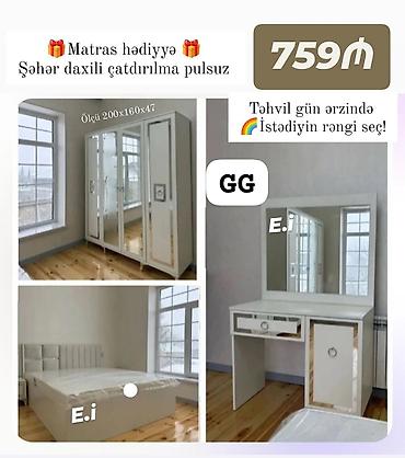 Yataq otağı mebel dəsti Tərkibi: - 3 qapılı şkaf: güzgülü ön panel lalafo.az -da Yataq otağı mebel dəsti Tərkibi: - 3 qapılı şkaf: güzgülü ön panel