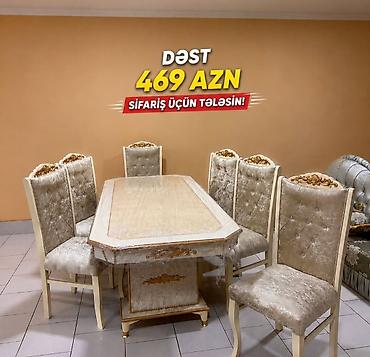 gence ev esyalari: Klassik üslublu yemək otağı dəsti - Dəst: 1 süfrə masası + 6 ədəd — 1
