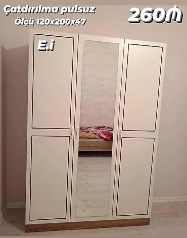 refli: - Üç qapılı paltar şkafı, ortada tam ölçülü güzgü paneli - Rəng: ağ — 1