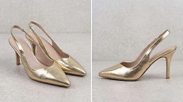 Tuflilər: Qızılı rəngdə qadın klassik slingback tuflilər - Parlaq metalik — 1