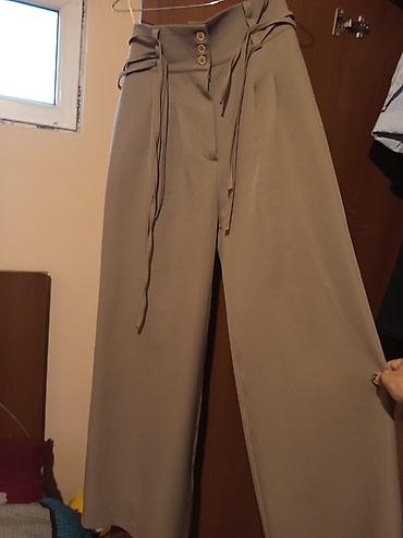 8 element parfüm: Qadın pantolonu – bej rəng, geniş kəsim - Model: yüksək belli — 1