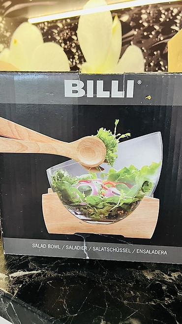 Салатница BILLI с подставкой и ложками - Набор: стеклянная салатница