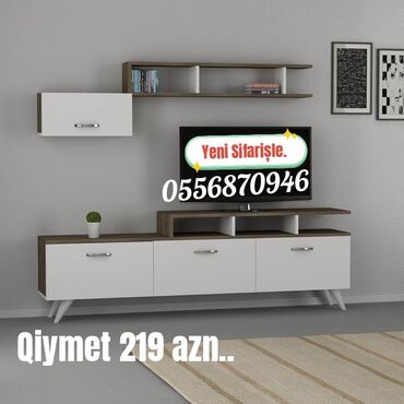 taxta stullar: Yeni, Düz TV altlığı, Polkalı, Laminat, Azərbaycan