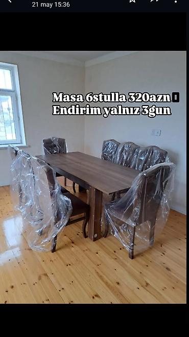 Masalar və oturacaqlar: Yemək otağı üçün masa və 6 stul dəsti • Komplekt: 1 masa + 6 stul • — 8