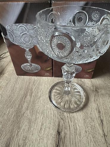 murebbeler: Kristal ayaqlı qend ve ya murebbe qabi (1 ədəd) - Material: şəffaf — 4