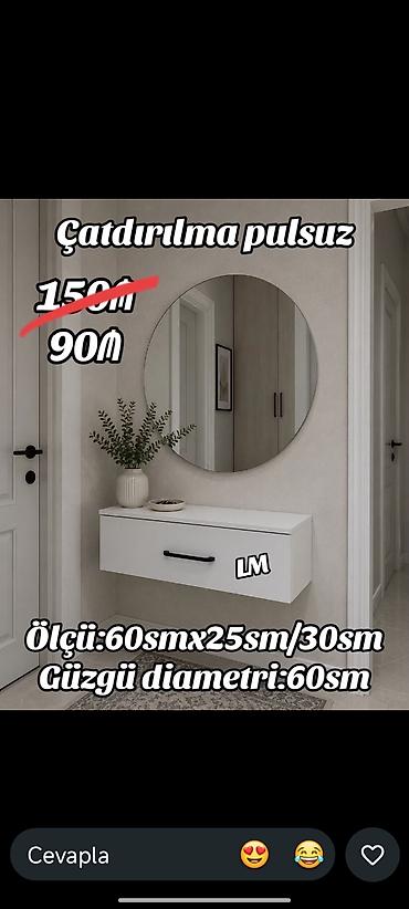 Divar tipli konsol və dairəvi güzgü dəsti - Konsol rəngi: ağ -