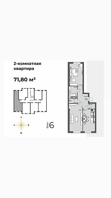 без риелторов: 2 комнаты, 72 м², АУЦА Элитка, 11 этаж, ПСО (под самоотделку) — 2
