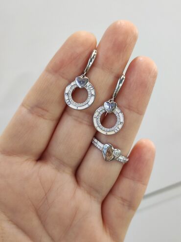 серебряный набор кольцо и серьги: Новая коллекция дизайн под Тиффани Серебряный комплект с керамикой